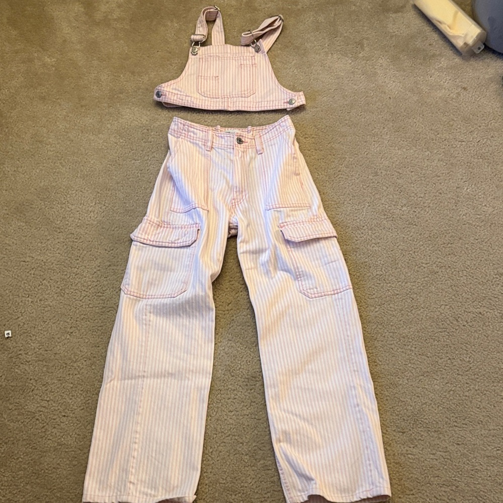 Zara Pink and White Striped Women's Overalls